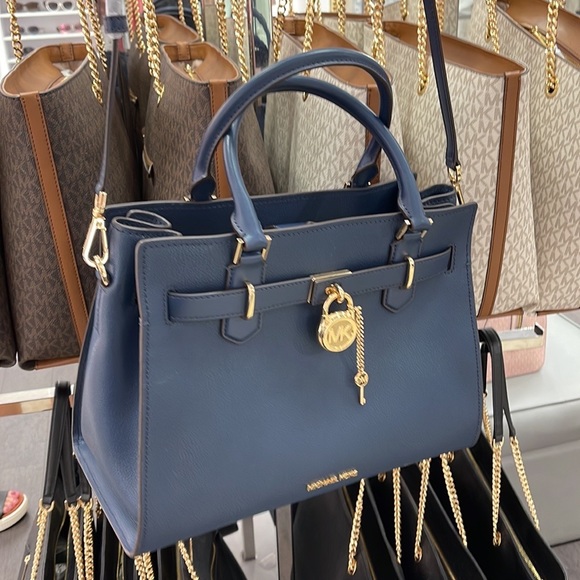 Michael Kors 35T1GHMS2L Hamilton Medium Satchel Crossbody Navy - Picture 6 of 16